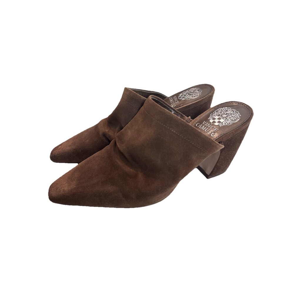 Vince Camuto VC-Carlie Block Heel Pointed Toe Dress Mules Reishi Silky Suede 7.5 - Picture 2 of 9